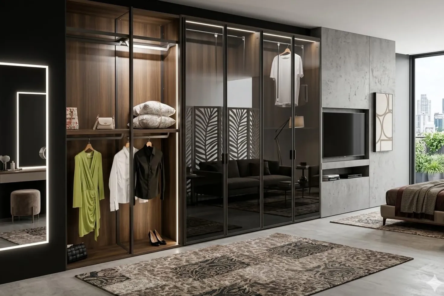 Cabina Armadio Con Ante Vetro E Telaio Metallico