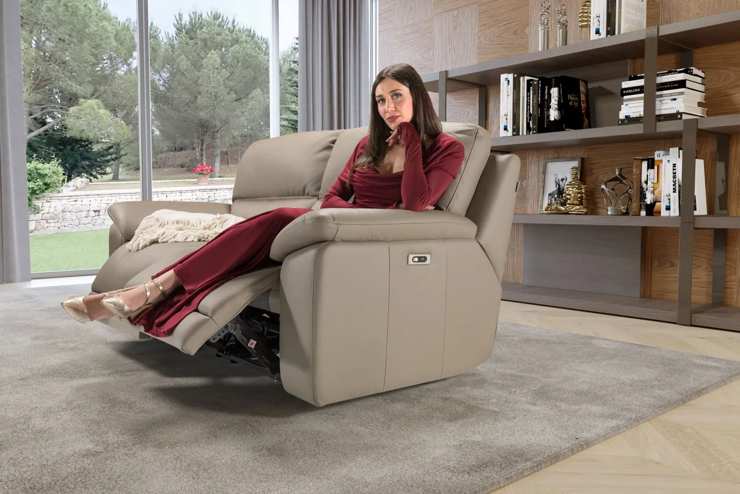 Divano Taylor 2p c/recliner in pelle