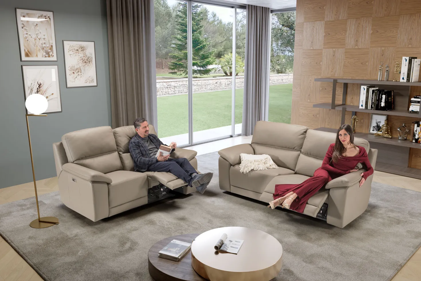 Divano Taylor 2p c/recliner in pelle