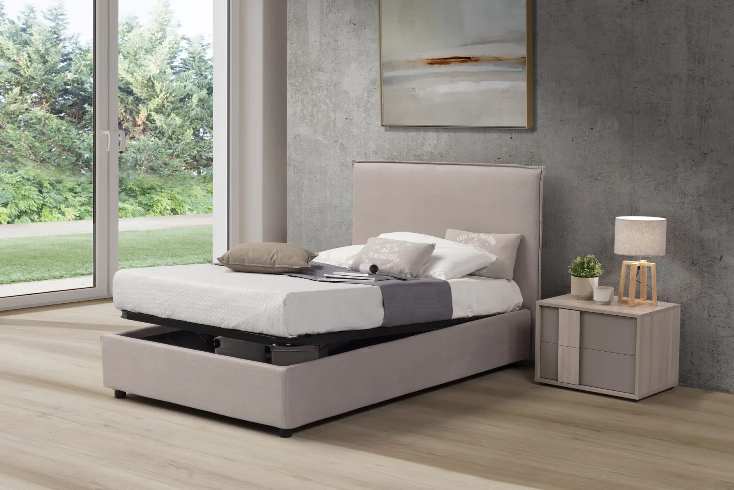 Letto Chantal in tessuto avorio