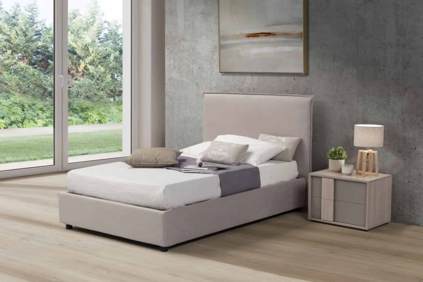 Letto Chantal in tessuto avorio