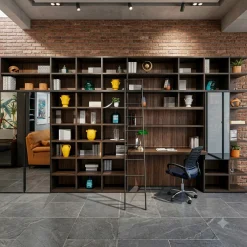 Libreria a giorno c/scaletta e ante specchio